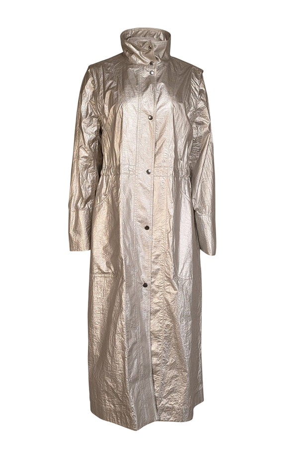 Akris Punto - Silver Snap-Up Longline Trench Coat Sz 4 - Current Boutique