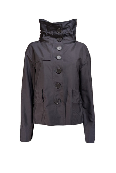 Akris Punto - Dark Navy Button-Up Collared Jacket Sz 8 - Current Boutique