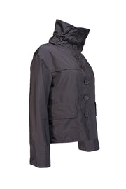 Akris Punto - Dark Navy Button-Up Collared Jacket Sz 8 - Current Boutique