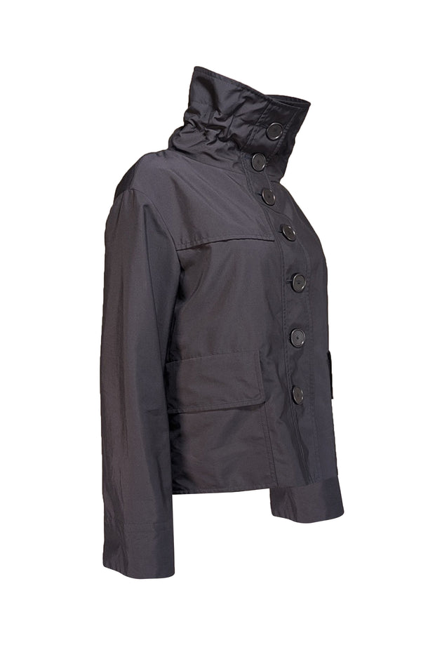 Akris Punto - Dark Navy Button-Up Collared Jacket Sz 8 - Current Boutique