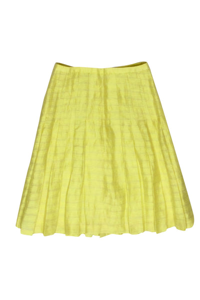 Current Boutique-Akris Punto - Light Yellow Striped Jacquard Linen & Silk Blend Pleated Skirt Sz 4