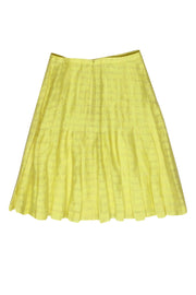 Current Boutique-Akris Punto - Light Yellow Striped Jacquard Linen & Silk Blend Pleated Skirt Sz 4
