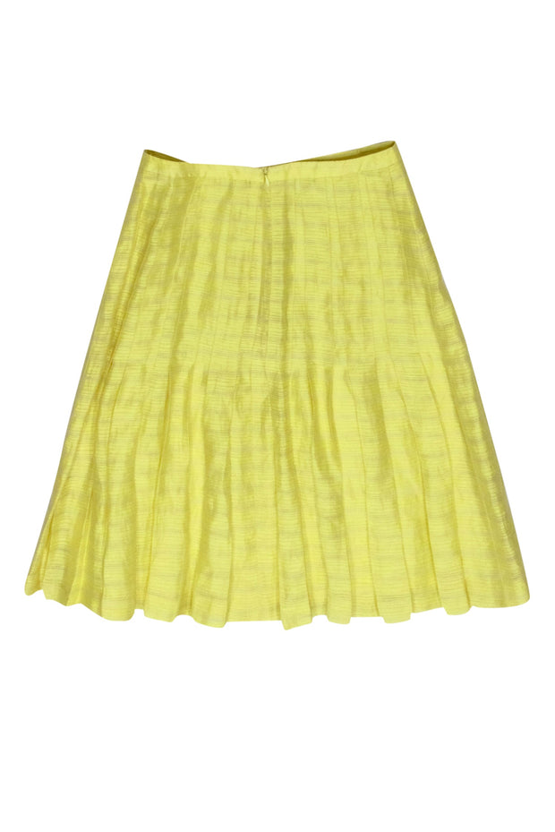 Current Boutique-Akris Punto - Light Yellow Striped Jacquard Linen & Silk Blend Pleated Skirt Sz 4