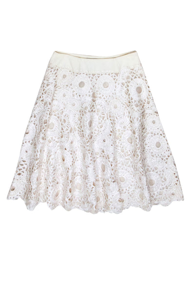 Current Boutique-Akris - Ivory Eyelet Lace A-Line Skirt Sz 8