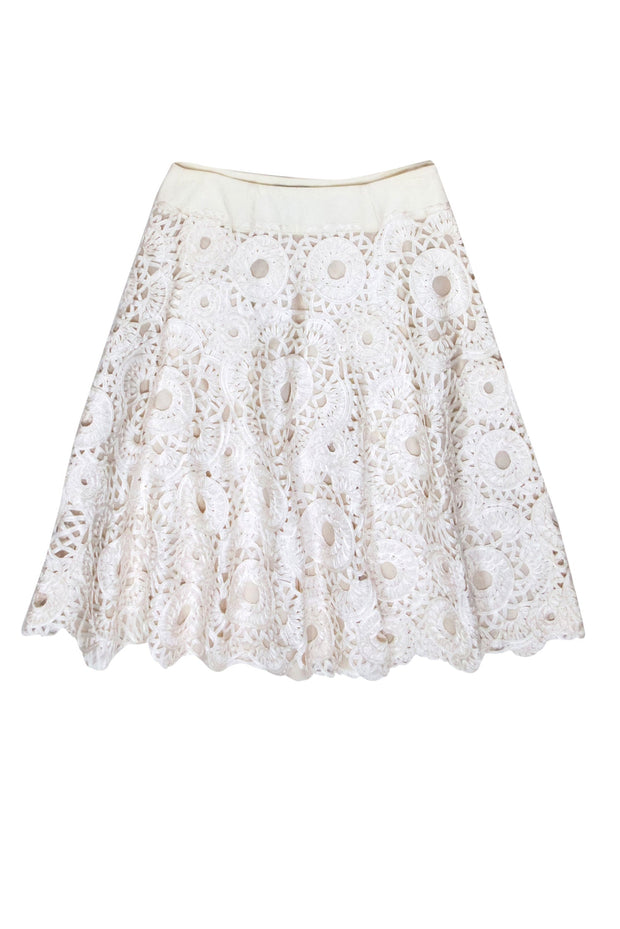 Current Boutique-Akris - Ivory Eyelet Lace A-Line Skirt Sz 8