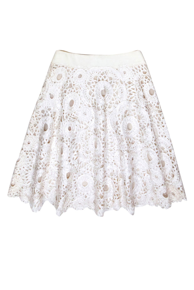 Current Boutique-Akris - Ivory Eyelet Lace A-Line Skirt Sz 8