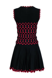 Current Boutique-Alaia - Black & Red Knit Sleeveless Dress w/ Scallop Hem Sz 6