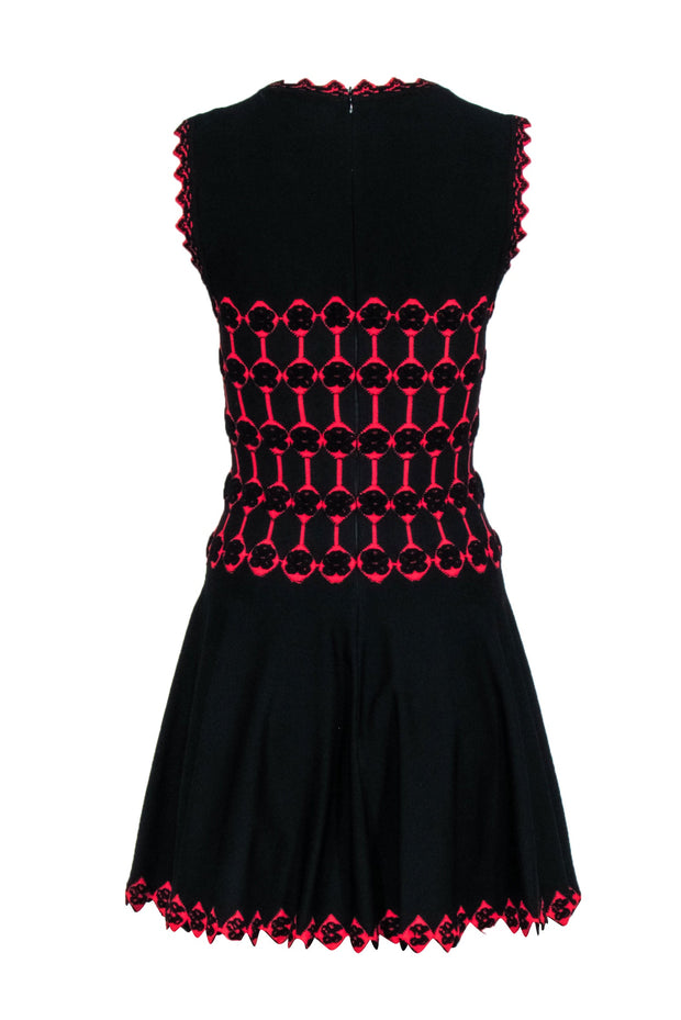 Current Boutique-Alaia - Black & Red Knit Sleeveless Dress w/ Scallop Hem Sz 6