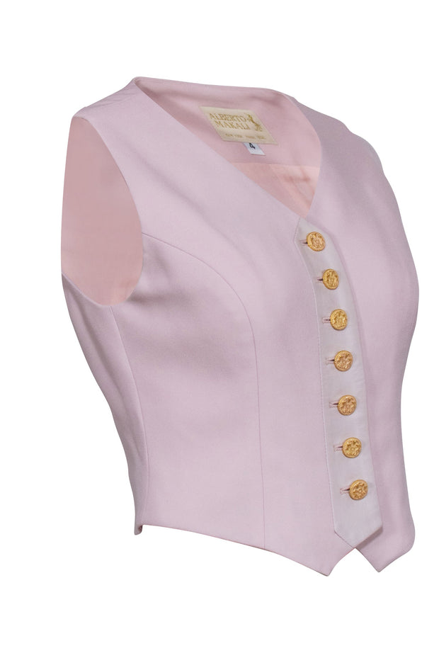 Current Boutique-Alberto Makali - Light Pink Vintage Vest w/ White Leather Trim Sz 4