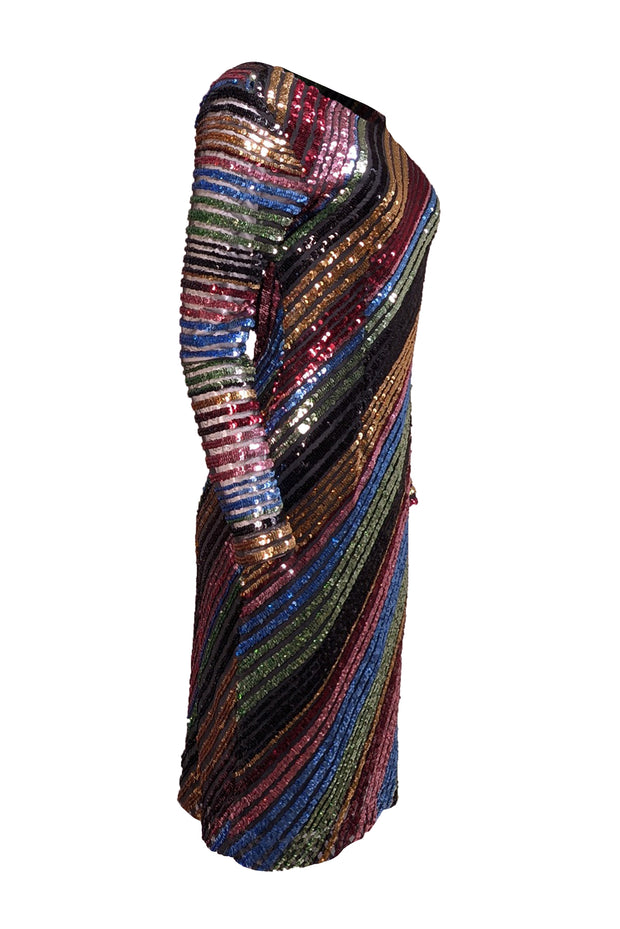 Alcoolique - Black w/ Rainbow Sequins Mesh Long Sleeve Dress Sz 8 - Current Boutique