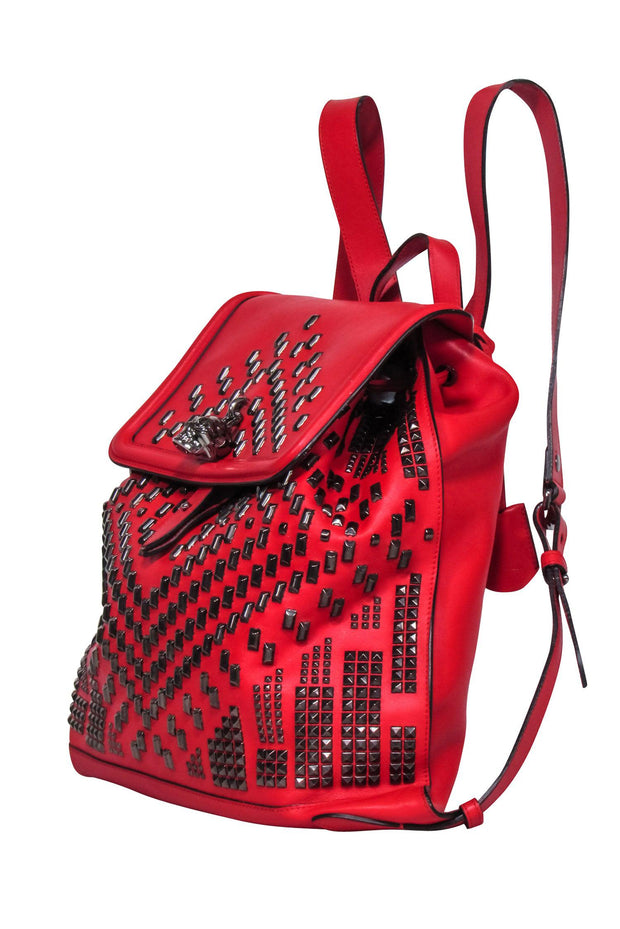 Current Boutique-Alexander McQueen - Red Leather Studded Front Backpack