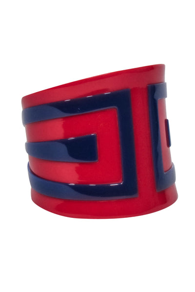 Current Boutique-Alexander McQueen - Red & Navy Geometric Print Cuff Bracelet