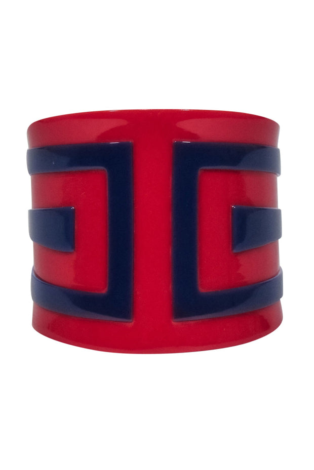 Current Boutique-Alexander McQueen - Red & Navy Geometric Print Cuff Bracelet