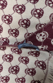 Alexander McQueen - Maroon &amp; Beige Skull Print Scarf - Current Boutique