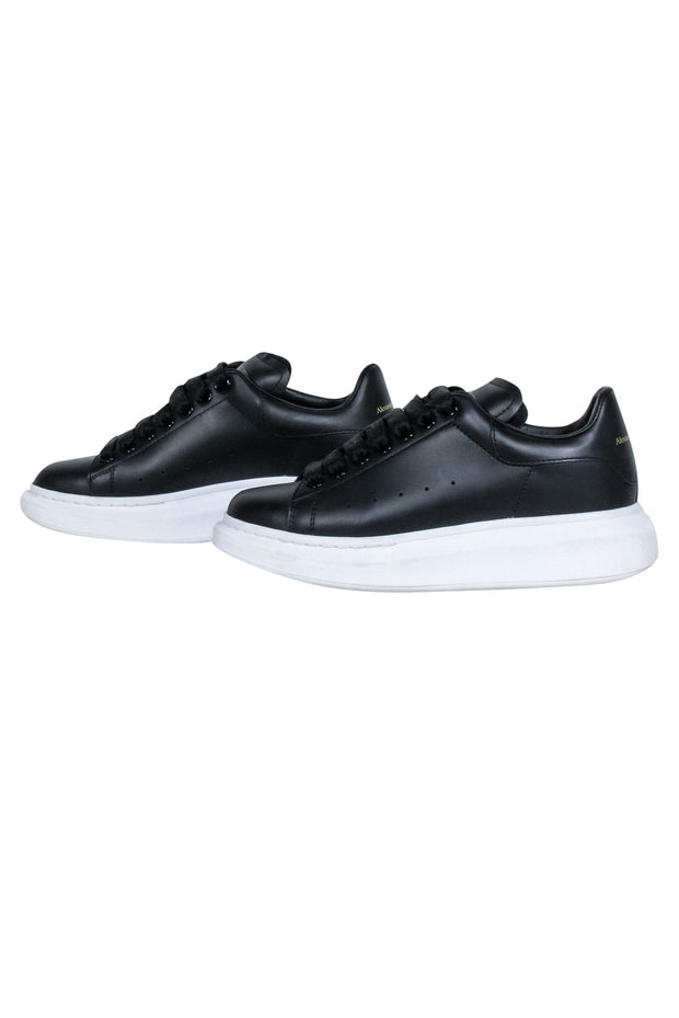 Current Boutique-Alexander McQueen - Black Leather Lace Up Sneakers Sz 6.5
