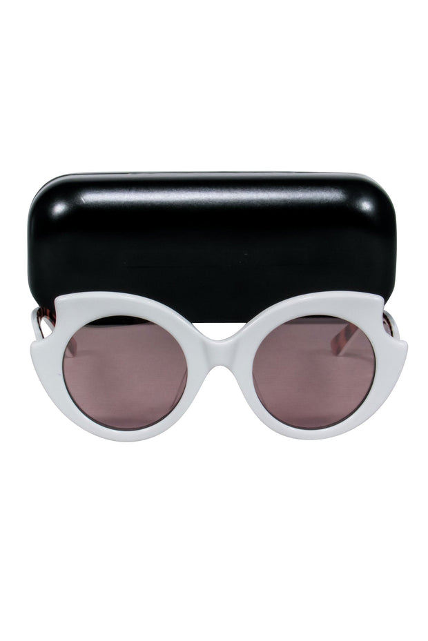 Current Boutique-Alexander McQueen - White Round Frames w/ Tortoise Legs Sunglasses