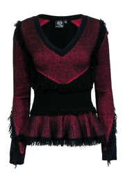 Current Boutique-Alexander McQueen - Black & Red Fringe Peplum Sweater Sz S