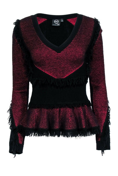 Current Boutique-Alexander McQueen - Black & Red Fringe Peplum Sweater Sz S