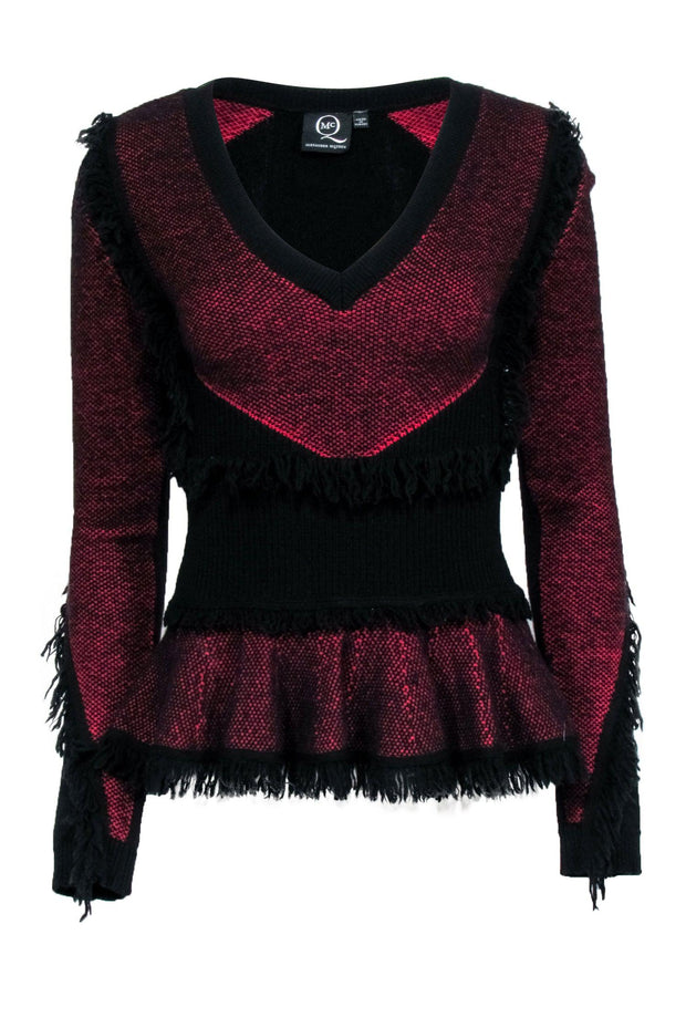 Current Boutique-Alexander McQueen - Black & Red Fringe Peplum Sweater Sz S