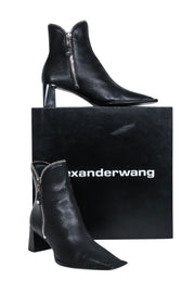 Current Boutique-Alexander Wang - Black Leather Silver Zipper Trim Short Boots Sz 9