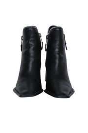 Current Boutique-Alexander Wang - Black Leather Silver Zipper Trim Short Boots Sz 9