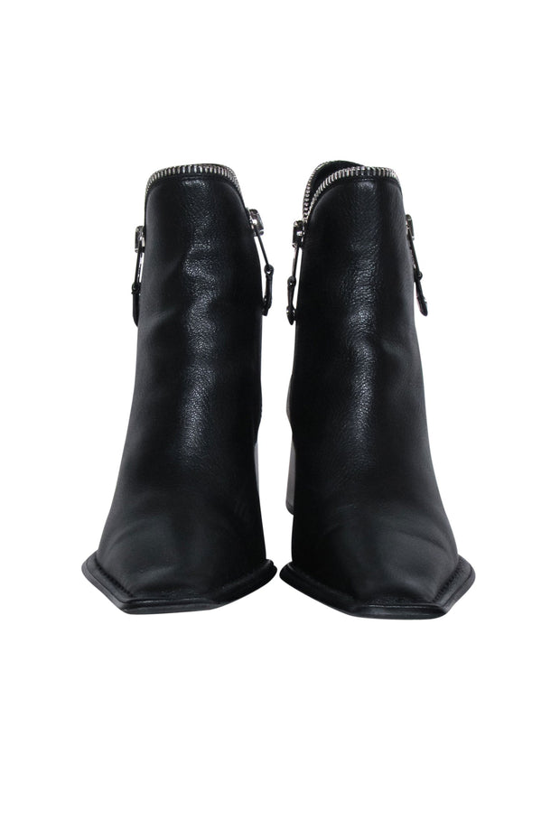 Current Boutique-Alexander Wang - Black Leather Silver Zipper Trim Short Boots Sz 9