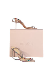 Alexandre Birman - Beige Suede & Multicolor Jewel Strap Open Toe Pumps Sz 8 - Current Boutique