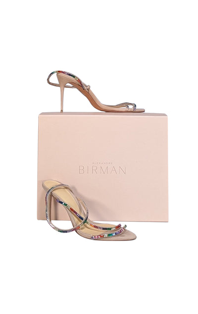 Alexandre Birman - Beige Suede & Multicolor Jewel Strap Open Toe Pumps Sz 8 - Current Boutique