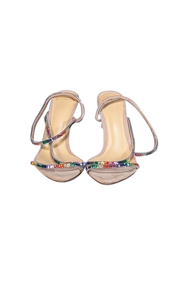 Alexandre Birman - Beige Suede & Multicolor Jewel Strap Open Toe Pumps Sz 8 - Current Boutique