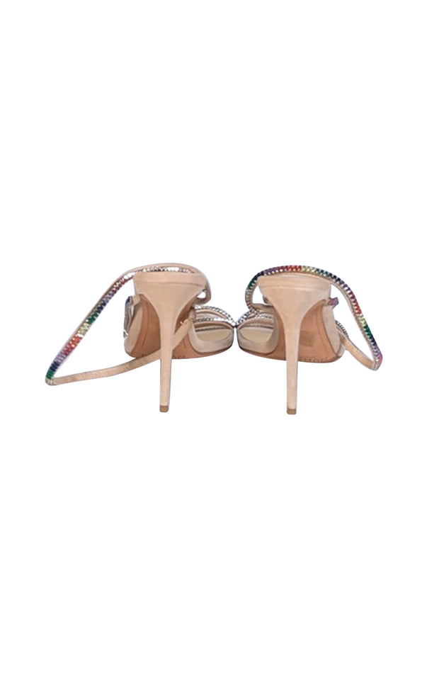 Alexandre Birman - Beige Suede & Multicolor Jewel Strap Open Toe Pumps Sz 8 - Current Boutique