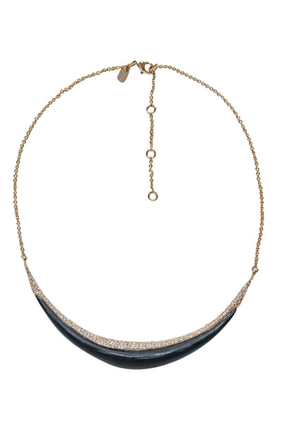 Current Boutique-Alexis Bittar - Black Lucite Crescent w/ Rhinestone Detail Necklace