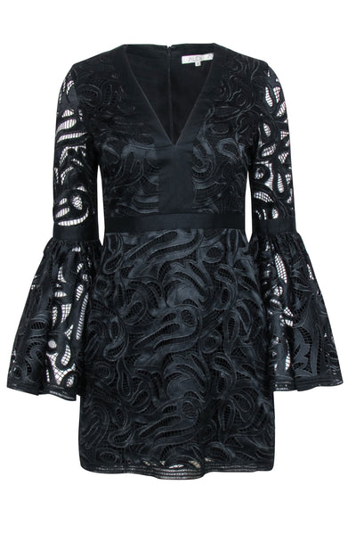Current Boutique-Alexis - Black Embroidered Lace Bell Sleeve Dress Sz S