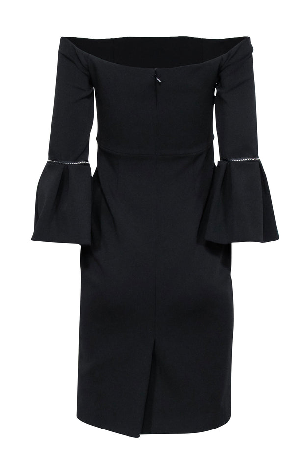 Current Boutique-Alexis - Black Off The Shoulder Dress w/ Bell Sleeves & Fabric Trim Sz S