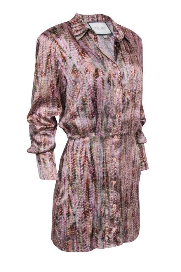 Current Boutique-Alexis - Pink Multi Color Print Satin Mini Dress Sz S