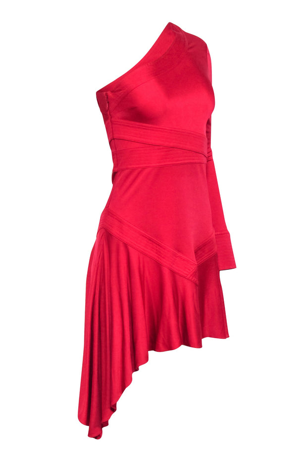 Current Boutique-Alexis - Red Asymmetrical One Sleeve Dress Sz S