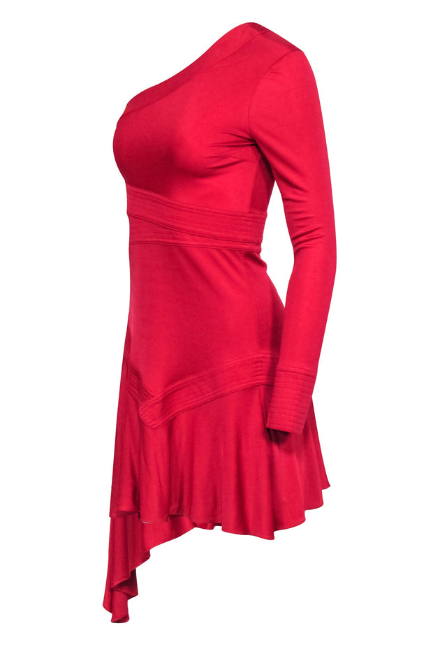 Current Boutique-Alexis - Red Asymmetrical One Sleeve Dress Sz S