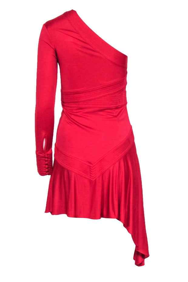 Current Boutique-Alexis - Red Asymmetrical One Sleeve Dress Sz S