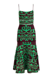 Current Boutique-Alexis - Maroon & Green Print "Ayanna" Interlacing Dress Sz S