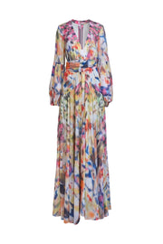 Alexis - Multicolor Print Chiffon Blouson Sleeve Maxi Dress Sz L - Current Boutique