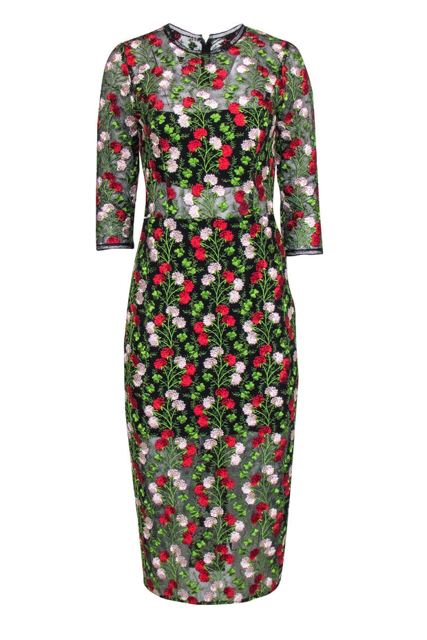 Current Boutique-Alexis - Black & Multi Color Floral Embroidered Dress Sz L