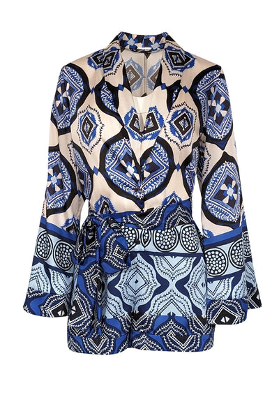 Current Boutique-Alexis - Blue, Navy, & Cream Print Romper Sz XS