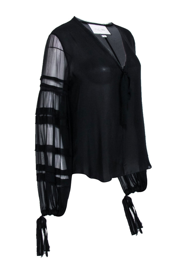 Current Boutique-Alexis - Black Silk Semi Sheer Blouse Sz M