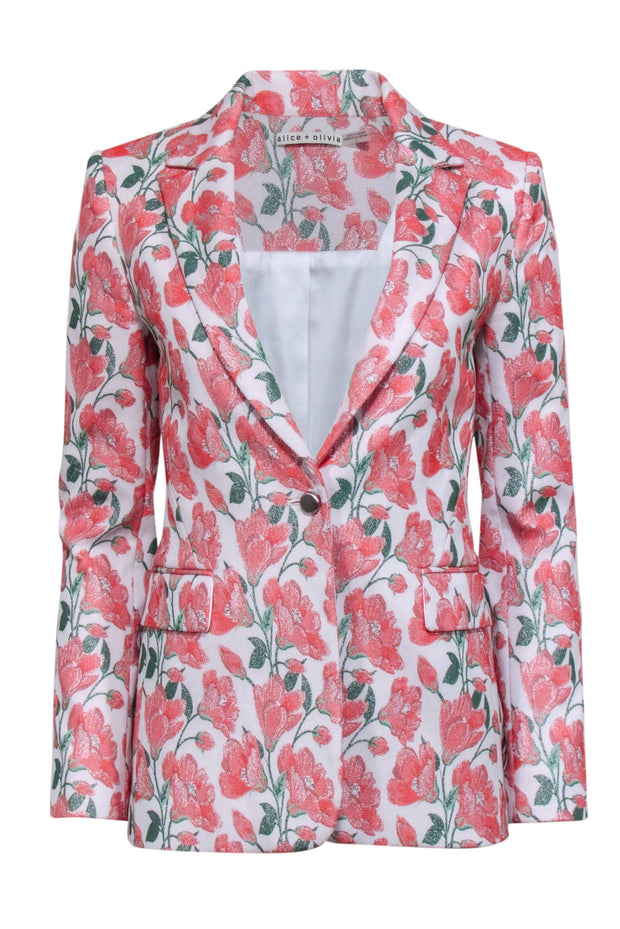 Current Boutique-Alice & Olivia - Metallic Pink Floral Blazer Sz 2