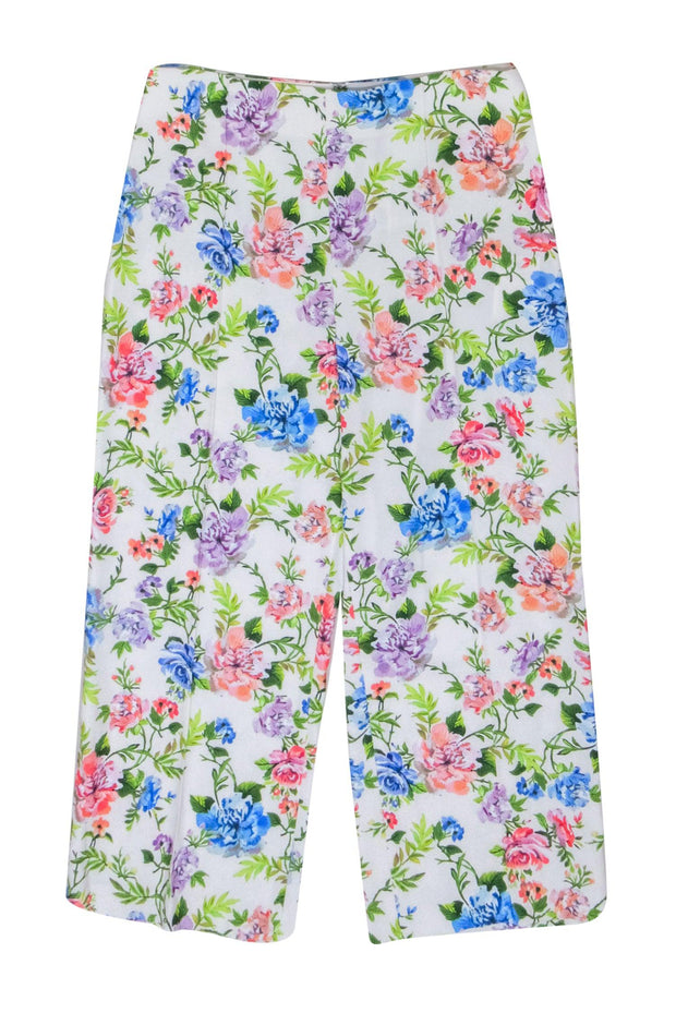 Current Boutique-Alice & Olivia - White w/ Multi Color Floral Print Pants Sz 10