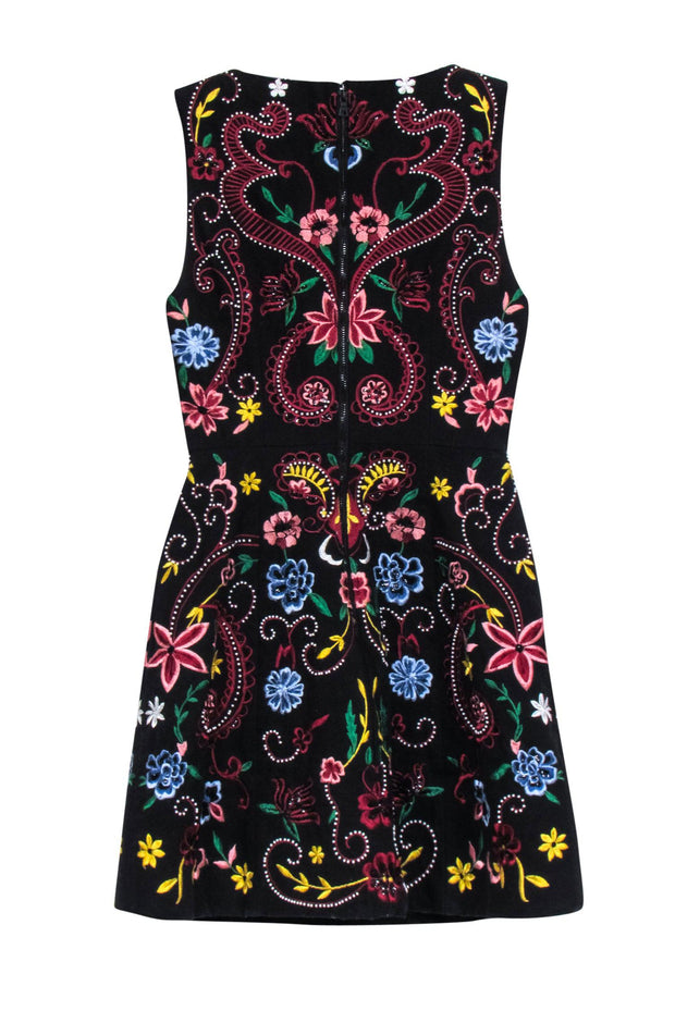 Current Boutique-Alice & Olivia - Black Sleeveless Dress w/ Multi Color Floral Embroidery Sz 0