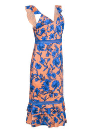 Current Boutique-Alice & Olivia - Peach & Blue Floral Sleeveless Midi Dress Sz 10