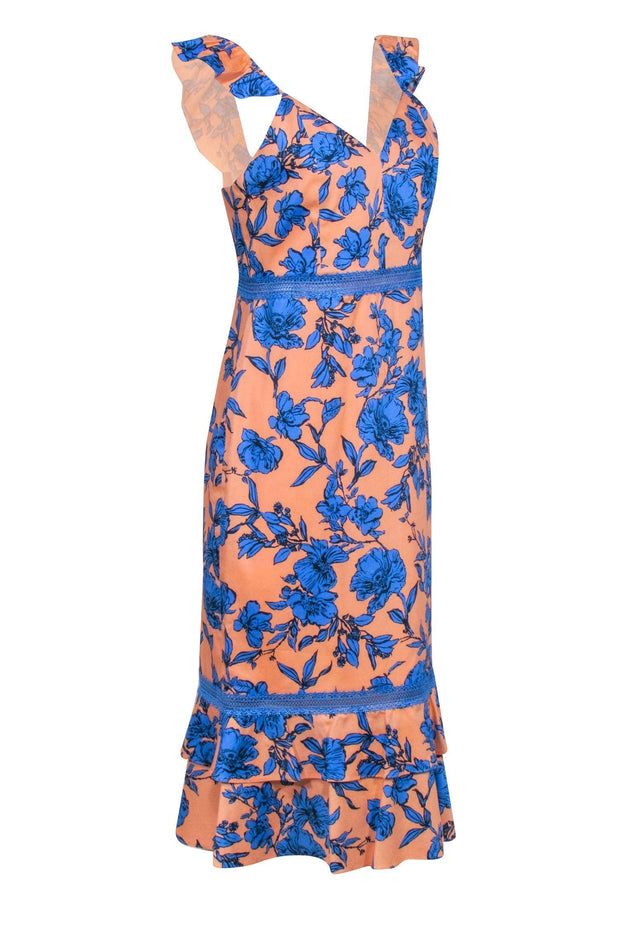 Current Boutique-Alice & Olivia - Peach & Blue Floral Sleeveless Midi Dress Sz 10