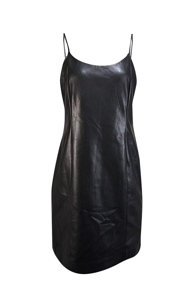Alice & Olivia - Black Faux Leather Sleeveless Mini Dress Sz 14 - Current Boutique