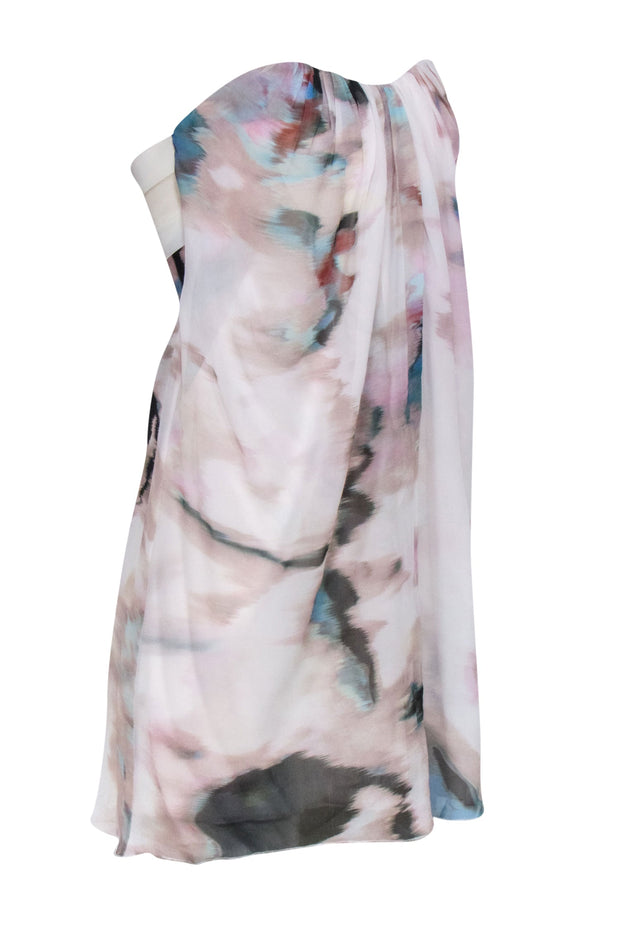 Current Boutique-Alice & Olivia - Ivory & Multi Water Color Print Strapless Silk Dress Sz 2