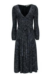 Current Boutique-Alice & Olivia - Black & Silver Metallic Long Sleeve Waist Tie Dress Sz 8